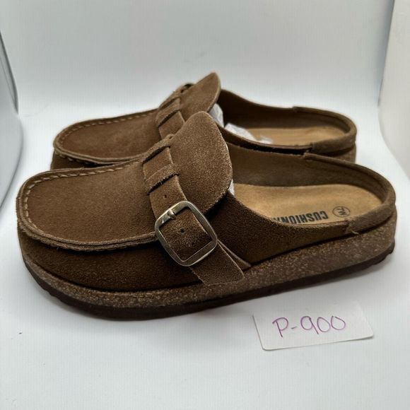 CUSHIONAIRE Women's Genuine Leather Cork Footbed Clog with +Comfort 7 WIDE BROWN - Picture 3 of 8